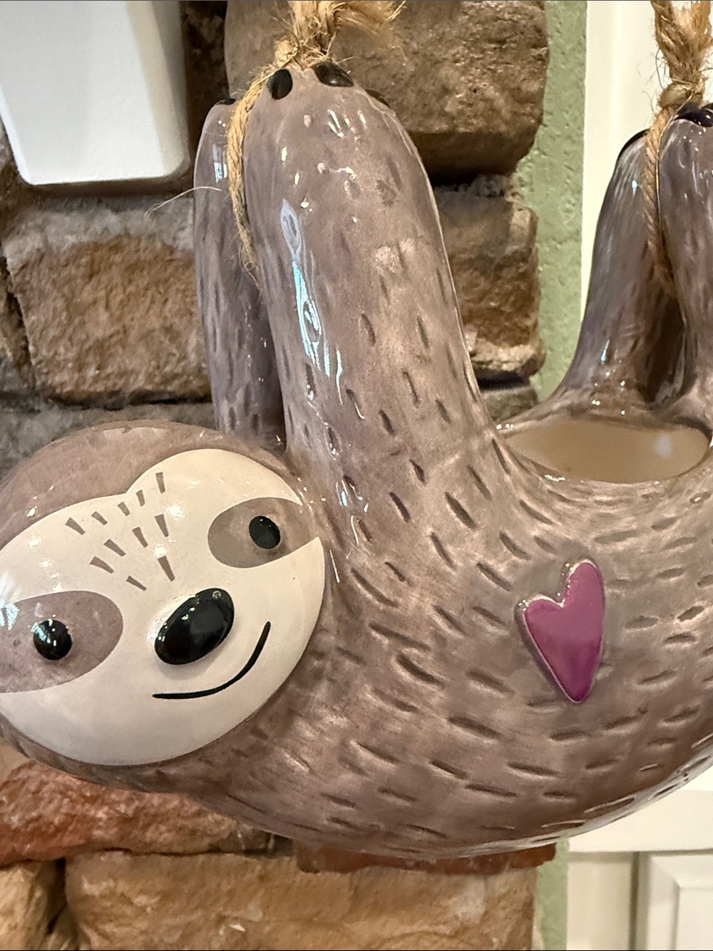 NWT Adorable Ceramic Hanging Sloth Planter by Natural Life, ~ 8”x6” + 6” hang